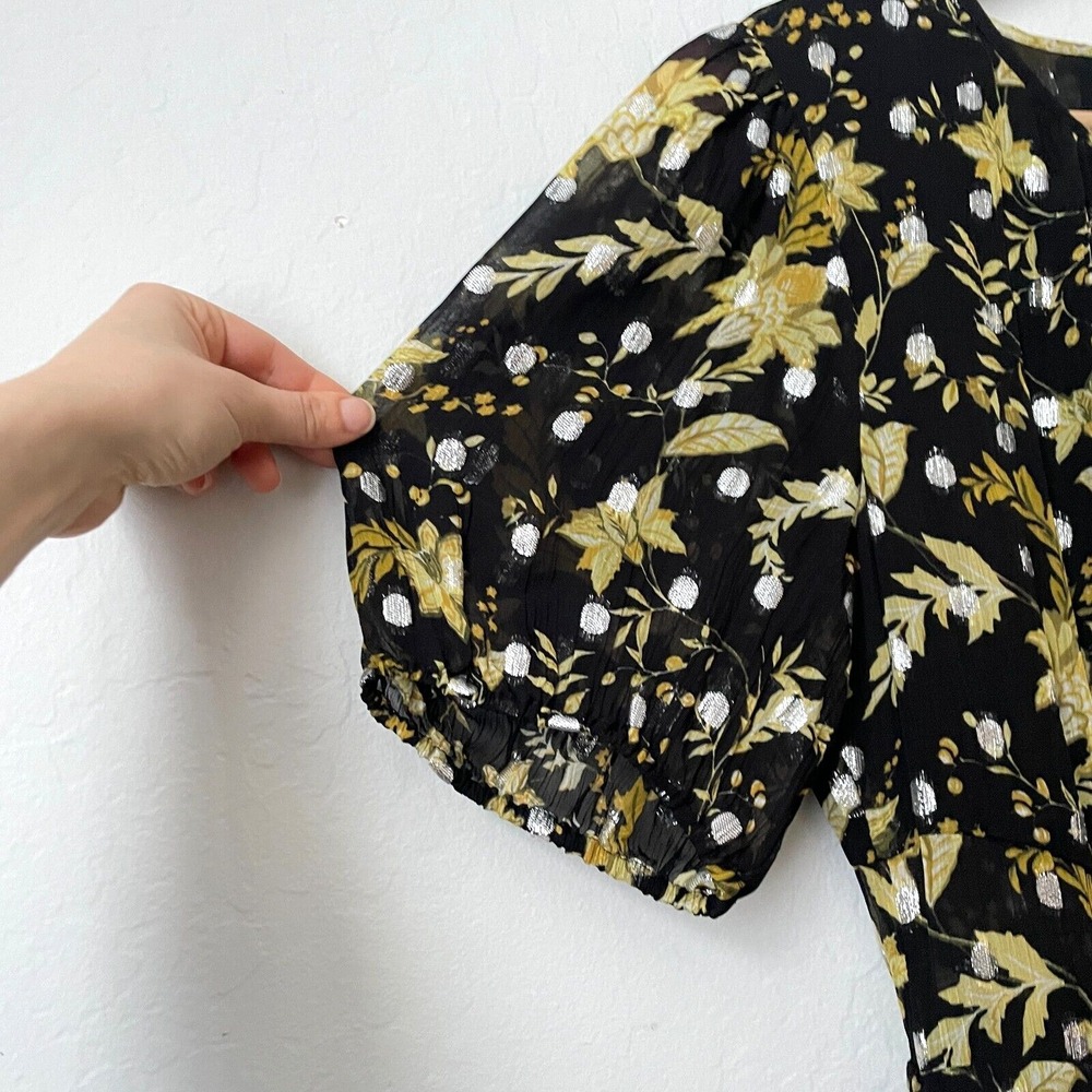 NWT $298 J.Crew Open-Back Metallic Clip-Dot Black Maxi Dress Golden Floral Sz 10 - Picture 7 of 16